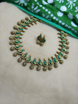 Green Peacock Drop Terracotta Jewellery